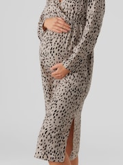 Mamalicious Grey Maternity Polka Dot Print Wrap Midi Dress - Image 4 of 6