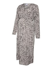 Mamalicious Grey Maternity Polka Dot Print Wrap Midi Dress - Image 6 of 6