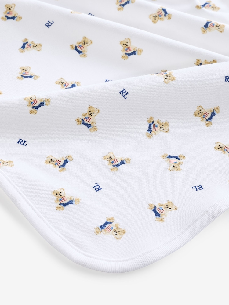 Polo Ralph Lauren Baby-Decke aus Jersey mit Bärenmotiv, weiß, 100 % Baumwolle - Bild 2 von 4