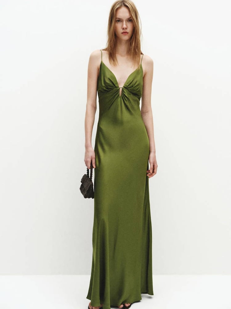 Mango Green Occasion Maxi Dress - Image 1 of 6