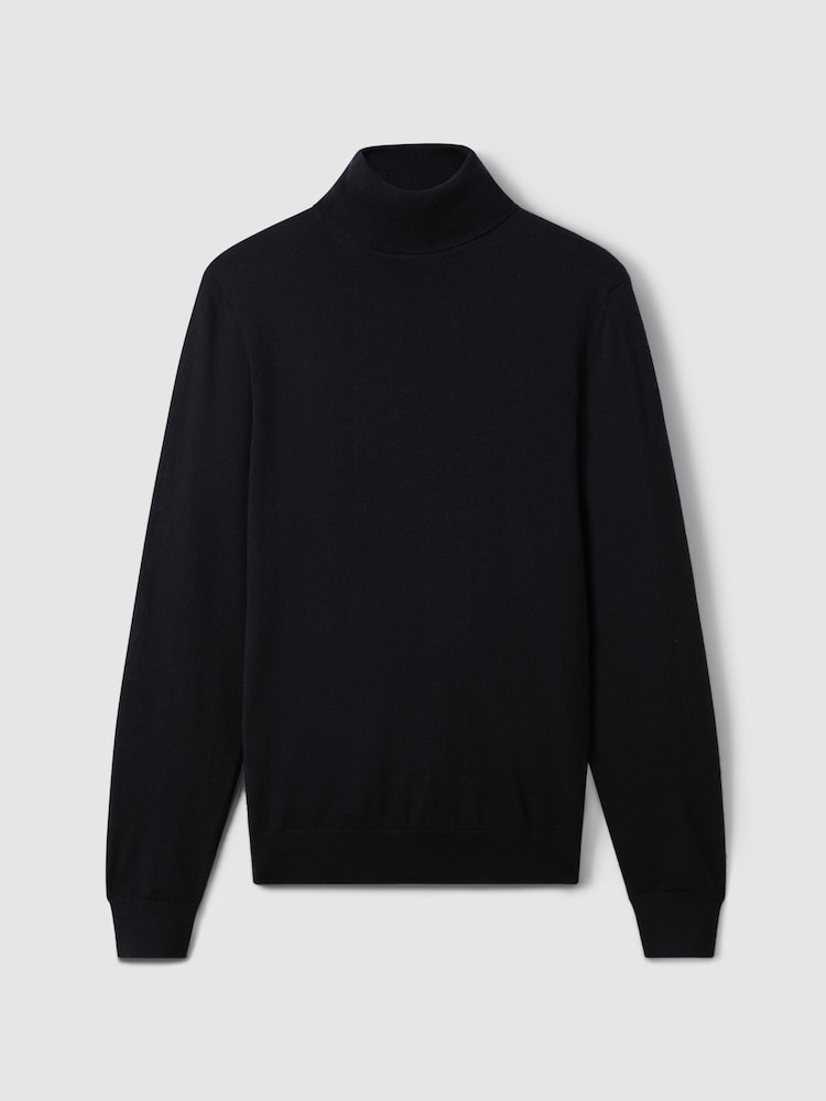 Reiss Navy Caine Slim Fit Merino Wool Roll Neck Jumper - Image 2 of 8