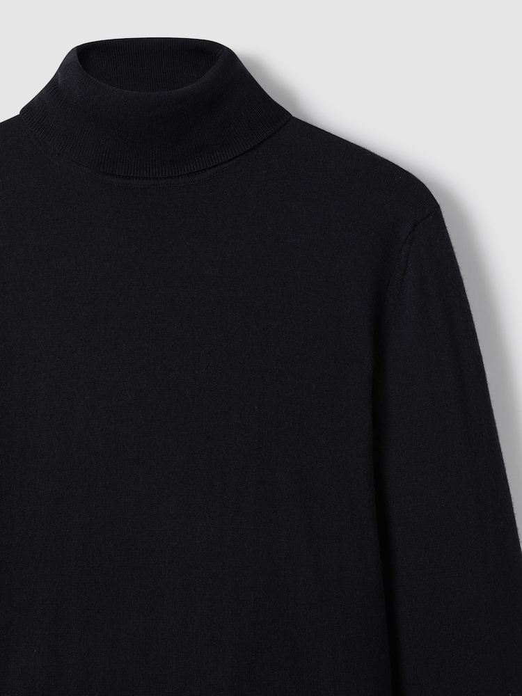 Reiss Navy Caine Slim Fit Merino Wool Roll Neck Jumper - Image 8 of 8