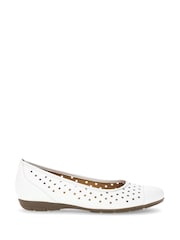 Gabor Wide Fit White Leather Ruffle Ballerina Pumps - Image 1 of 5