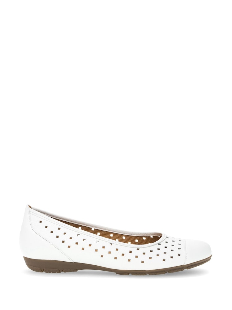 Gabor Wide Fit White Leather Ruffle Ballerina Pumps - Image 1 of 5 Gabor Wide Fit White Leather Ruffle Ballerina Pumps - Image 1 of 5