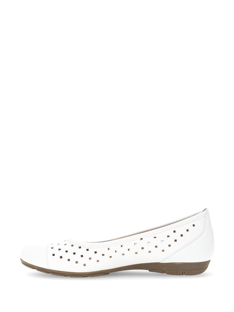 Gabor Wide Fit White Leather Ruffle Ballerina Pumps - Image 2 of 5 Gabor Wide Fit White Leather Ruffle Ballerina Pumps - Image 2 of 5