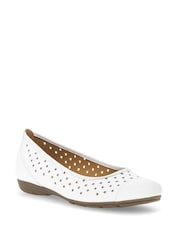 Gabor Wide Fit White Leather Ruffle Ballerina Pumps - Image 3 of 5