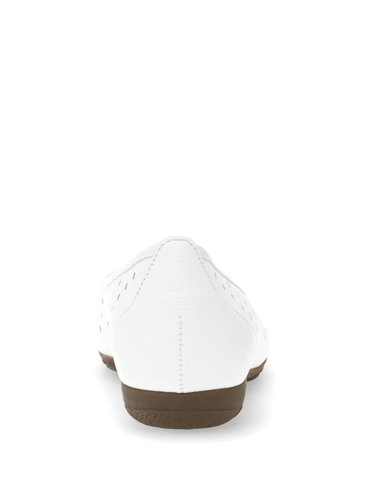 Gabor Wide Fit White Leather Ruffle Ballerina Pumps - Image 5 of 5