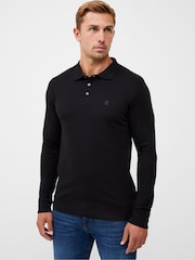 French Connection Black Long Sleeve Polo Shirts 2 Pack - Image 1 of 3