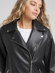 Simply Be Black Oversized Belted Biker Jacket - Image 4 of 4