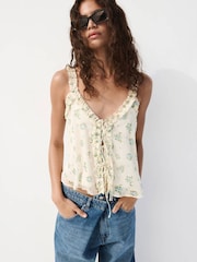 Mango White Floral Frill Blouse - Image 1 of 7