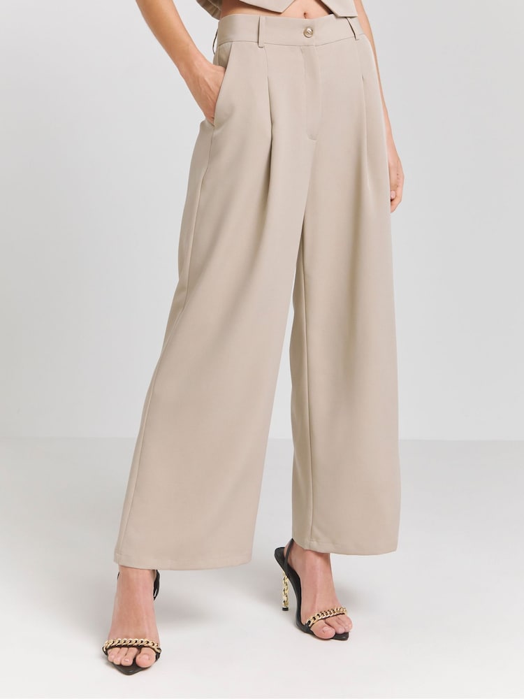 Simply Be Cream Wide Leg Tailored Trousers - Image 1 of 4 Simply Be Cream Wide Leg Tailored Trousers - Image 1 of 4
