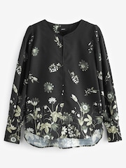 Black Floral Ground Long Sleeve Keyhole Blouse - Image 5 of 6