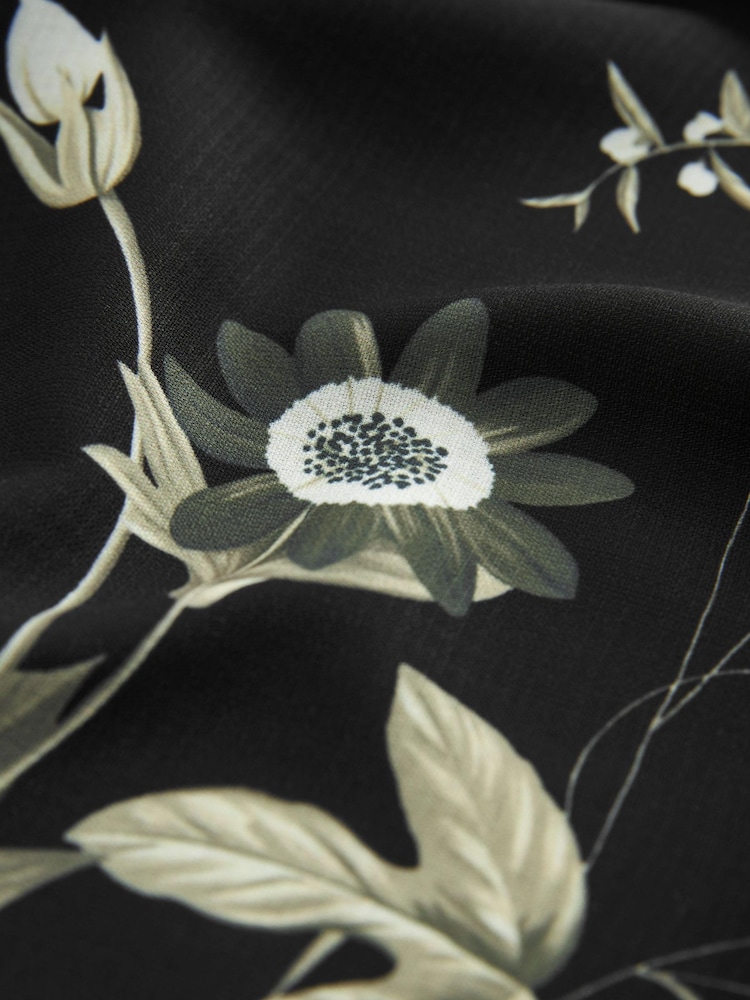 Black Floral Ground Long Sleeve Keyhole Blouse - Image 6 of 6