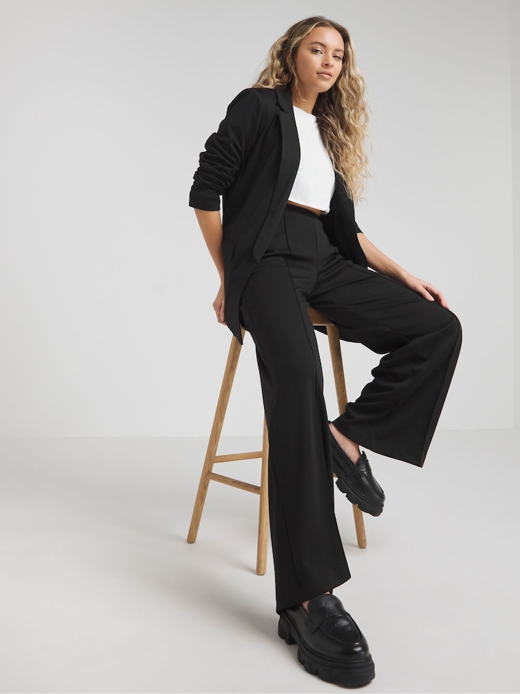 Simply Be Black Ponte Wide Leg Trousers - Image 1 of 4