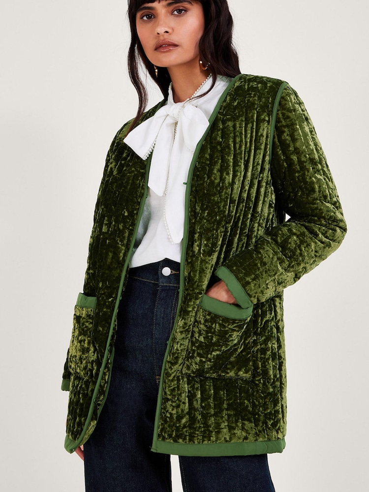 Monsoon Green Velvet Quilted Jacket - Image 1 of 4