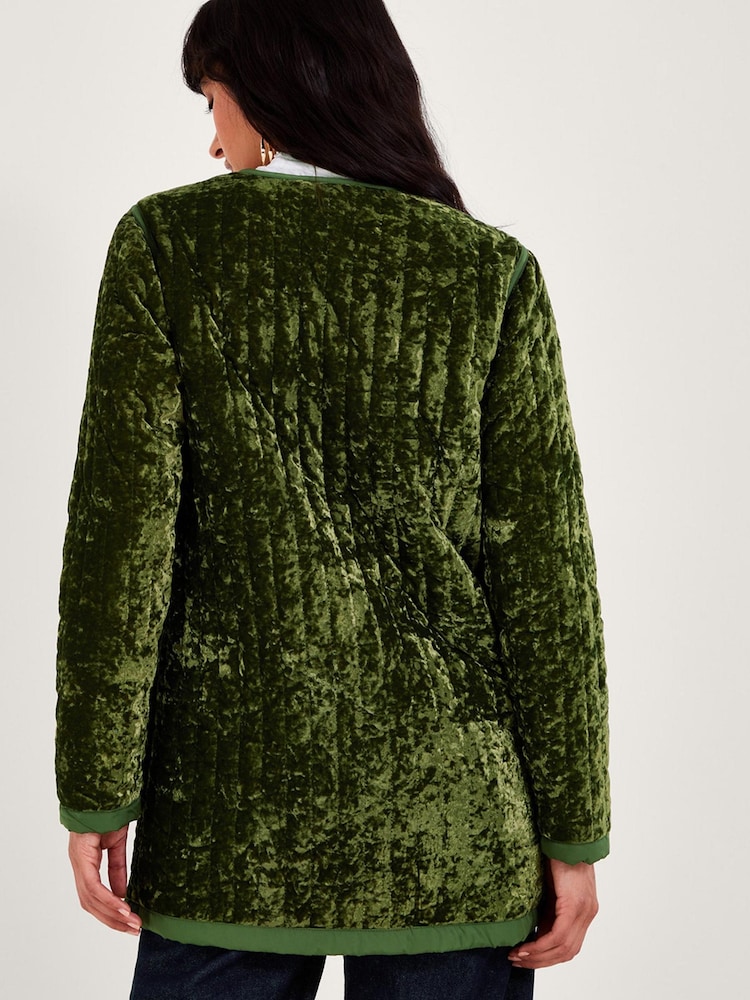 Monsoon Green Velvet Quilted Jacket - Image 2 of 4