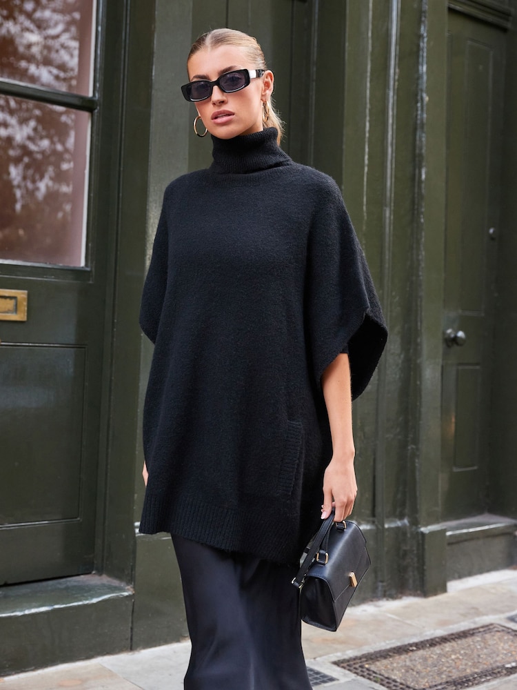 Noir - Pull poncho à col roulé Neppy - Image 1 de 6