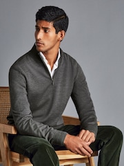 Charles Tyrwhitt Grey Pure Merino Quarter Zip Jumper - Image 2 of 4