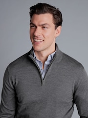 Charles Tyrwhitt Grey Pure Merino Quarter Zip Jumper - Image 3 of 4