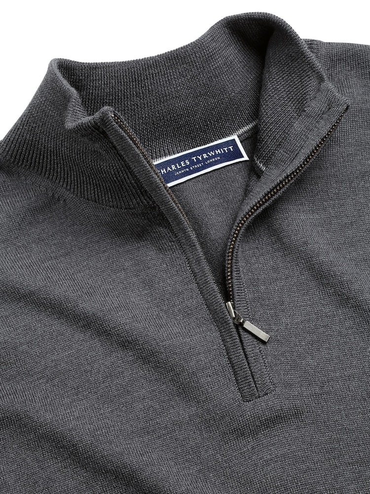 Charles Tyrwhitt Grey Pure Merino Quarter Zip Jumper - Image 4 of 4