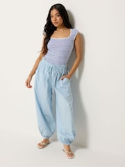 PixieGirl Petite Blue Poplin Cuffed Balloon Pants - Image 1 of 5