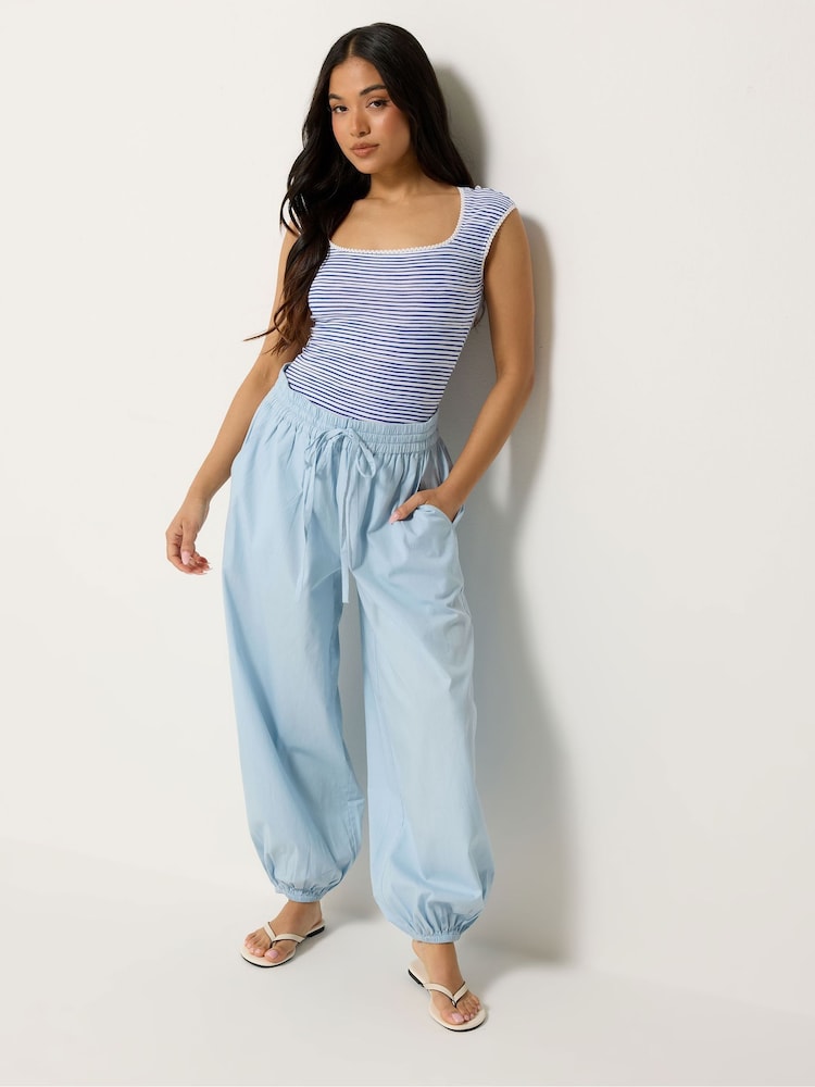 PixieGirl Petite Blue Poplin Cuffed Balloon Pants - Image 1 of 5 PixieGirl Petite Blue Poplin Cuffed Balloon Pants - Image 1 of 5