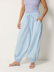 PixieGirl Petite Blue Poplin Cuffed Balloon Pants - Image 2 of 5