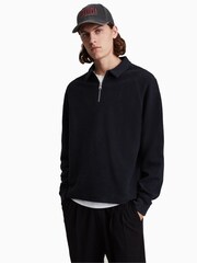 AllSaints Navy Rafe Half Zip 100% Cotton Polo Shirt - Image 1 of 6
