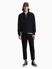 AllSaints Navy Rafe Half Zip 100% Cotton Polo Shirt - Image 3 of 6