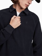 AllSaints Navy Rafe Half Zip 100% Cotton Polo Shirt - Image 4 of 6