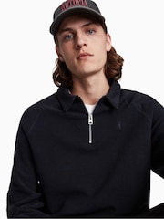 AllSaints Navy Rafe Half Zip 100% Cotton Polo Shirt - Image 5 of 6