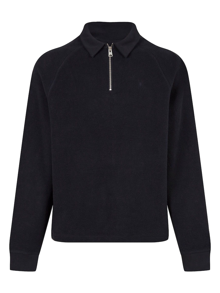 AllSaints Navy Rafe Half Zip 100% Cotton Polo Shirt - Image 6 of 6