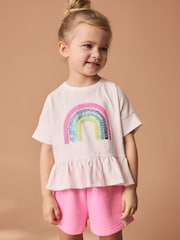 Pink Rainbow 100% Cotton Short Sleeve Sequin Top (9mths-7yrs) - Image 1 of 8