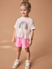 Pink Rainbow 100% Cotton Short Sleeve Sequin Top (9mths-7yrs) - Image 2 of 8