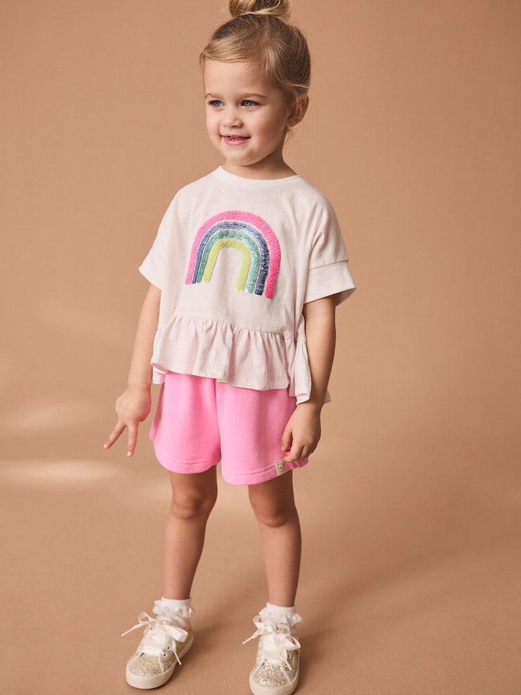 Pink Rainbow 100% Cotton Short Sleeve Sequin Top (9mths-7yrs) - Image 2 of 8