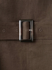 Mango Brown Linen V-Neck Belted Midi Dress - Image 2 of 3