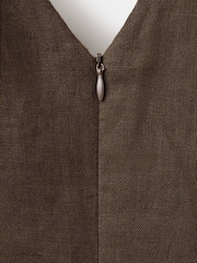 Mango Brown Linen V-Neck Belted Midi Dress - Image 3 of 3