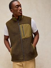 White Stuff Green Borg Zip Through Gilet - Image 3 of 6