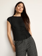 Black Short Sleeve Woven Mix T-Shirt - Image 1 of 6