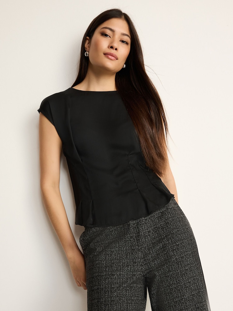 Black Short Sleeve Woven Mix T-Shirt - Image 1 of 6