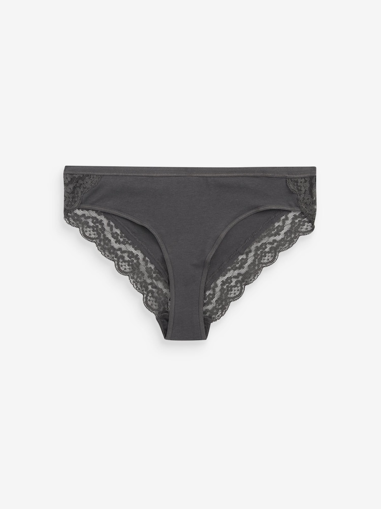 Black/Grey/Cream/Pink Printed Bikini Cotton and Lace Knickers 4 Pack - Image 3 of 6