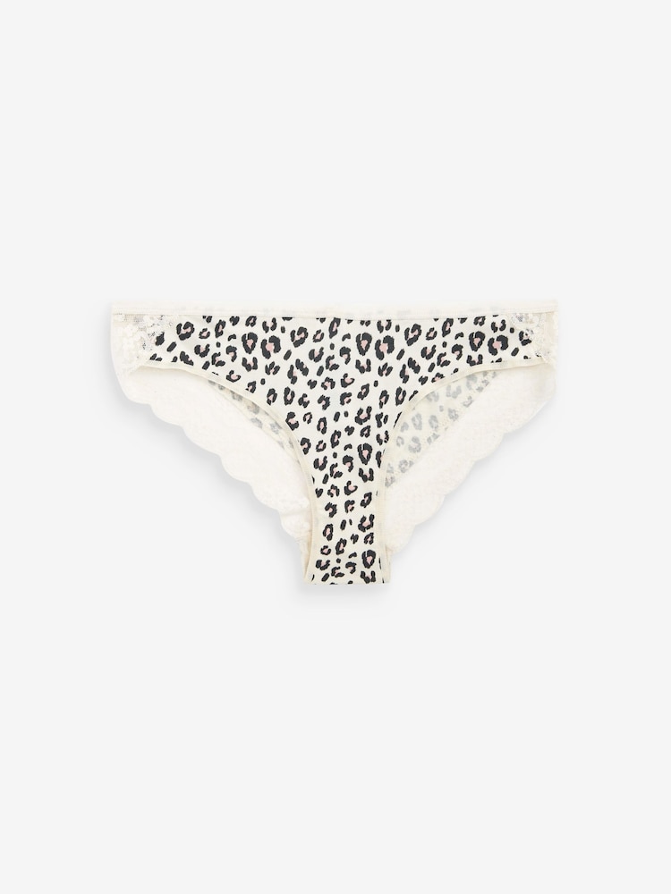 Black/Grey/Cream/Pink Printed Bikini Cotton and Lace Knickers 4 Pack - Image 4 of 6