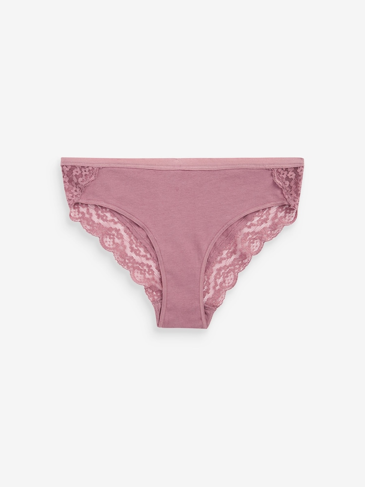 Black/Grey/Cream/Pink Printed Bikini Cotton and Lace Knickers 4 Pack - Image 5 of 6