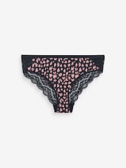 Black/Grey/Cream/Pink Printed Bikini Cotton and Lace Knickers 4 Pack - Image 6 of 6