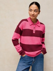 White Stuff Pink Camilla Stripe Collar Jumper - Image 2 of 6
