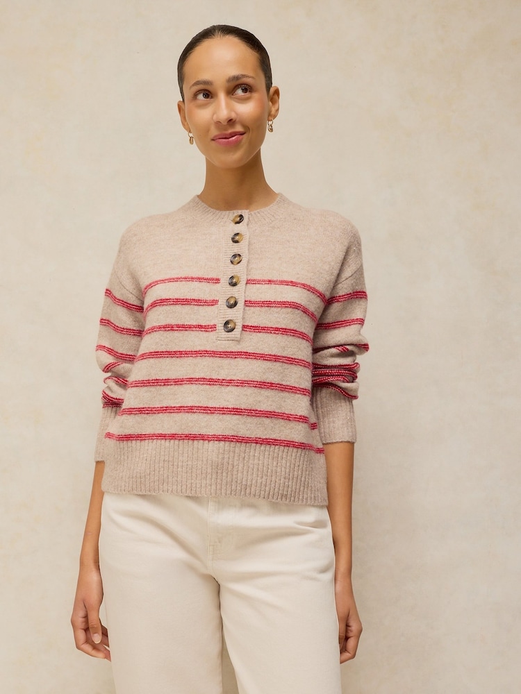 White Stuff Natural Stripe Henley Jumper - Image 1 of 6 White Stuff Natural Stripe Henley Jumper - Image 1 of 6