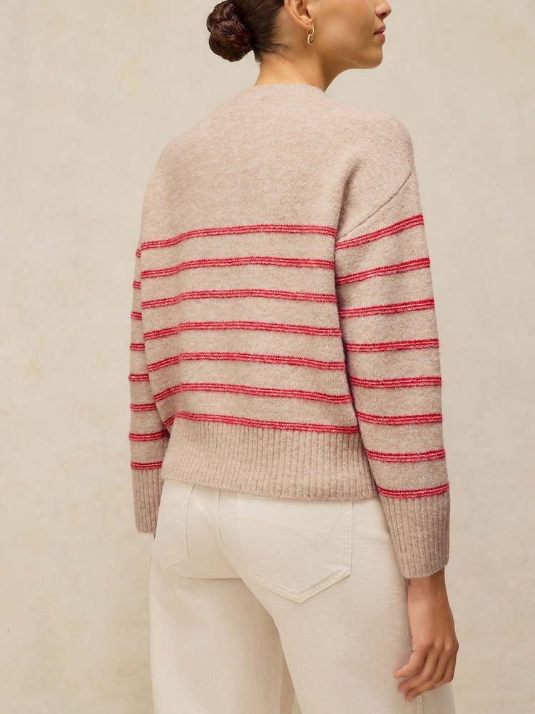 White Stuff Natural Stripe Henley Jumper - Image 2 of 6 White Stuff Natural Stripe Henley Jumper - Image 2 of 6
