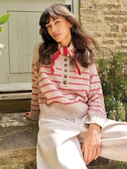 White Stuff Natural Stripe Henley Jumper - Image 4 of 6