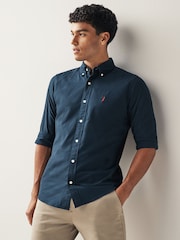 Navy Blue Slim Fit Long Sleeve Oxford Shirt - Image 1 of 4