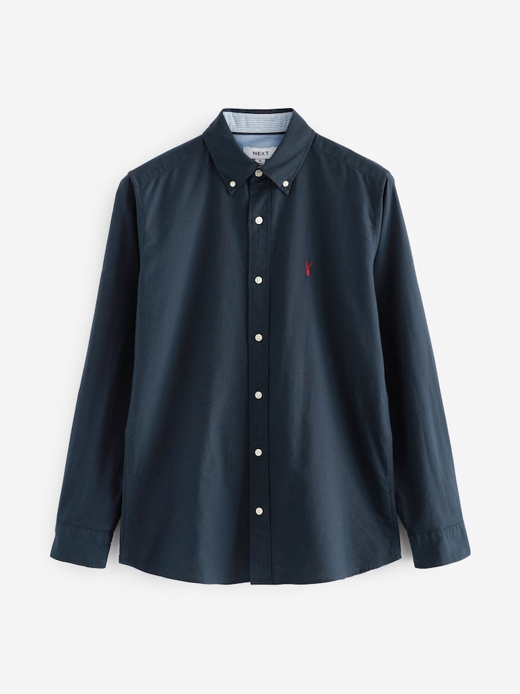 Navy Blue Slim Fit Long Sleeve Oxford Shirt - Image 2 of 4